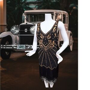 Black and Gold Flapper Dress size Xl
